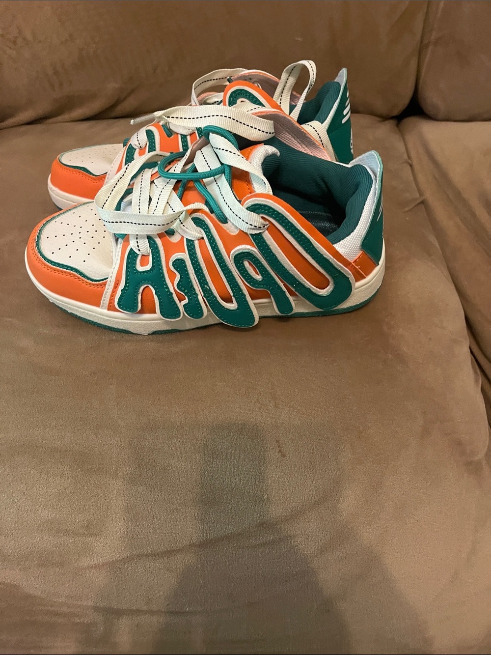Kids Orange and Teal Athletic Sneakers - Picture 2 of 7